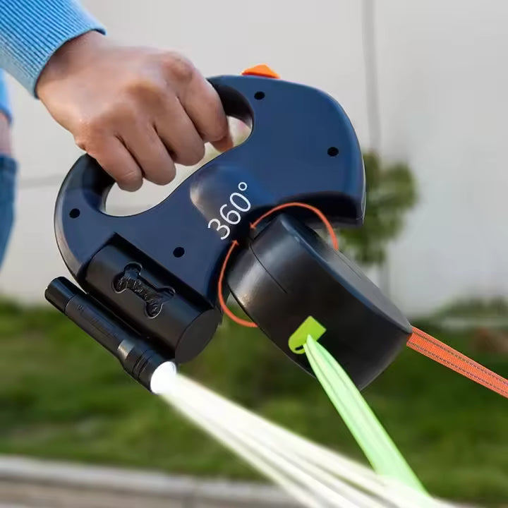 Guia Retrátil Dupla com Lanterna e Sistema Anti-Enrosco