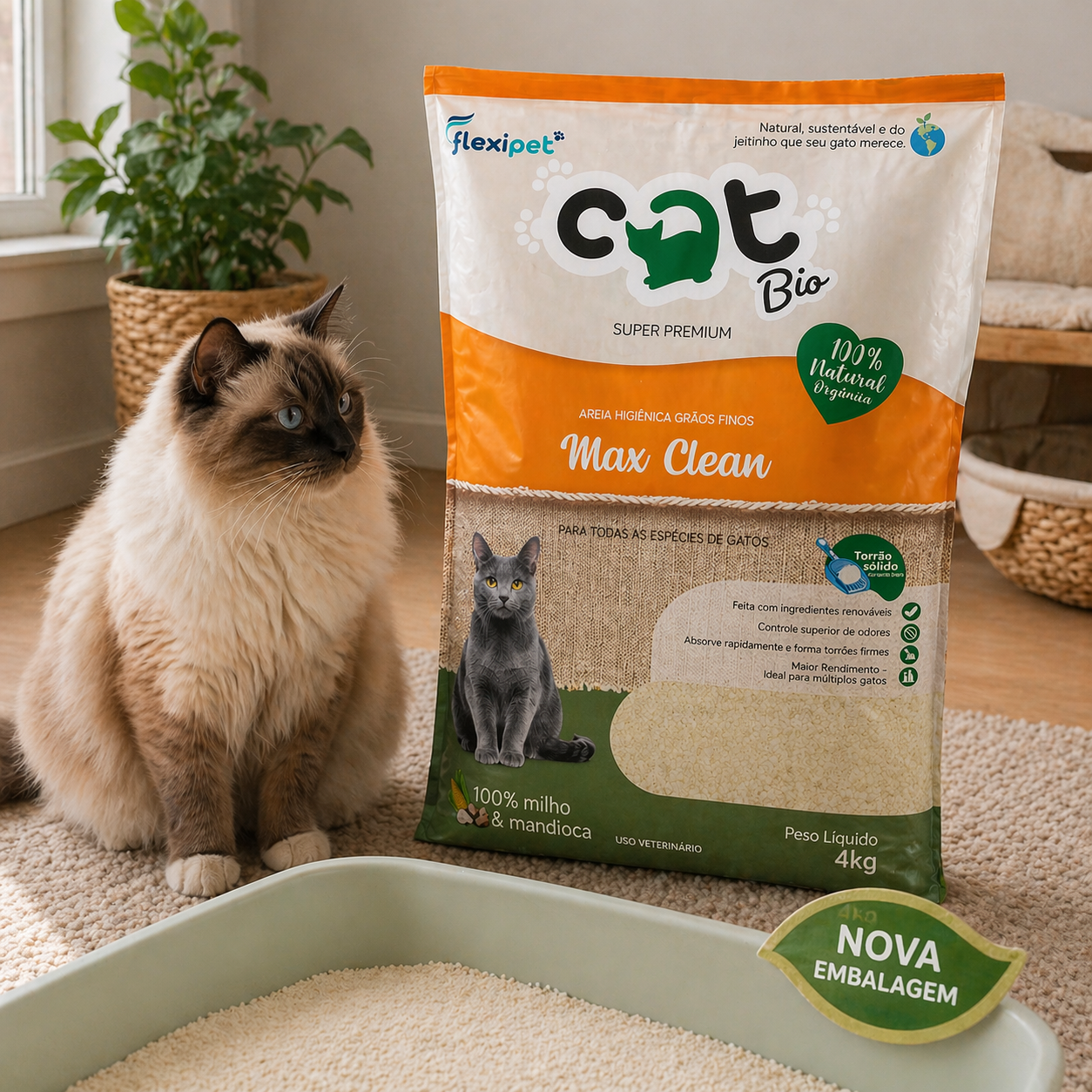 Areia Anti-Odor para Gatos – Elimine o Cheiro na Hora 12 Kg (3 pacotes de 4 kg)
