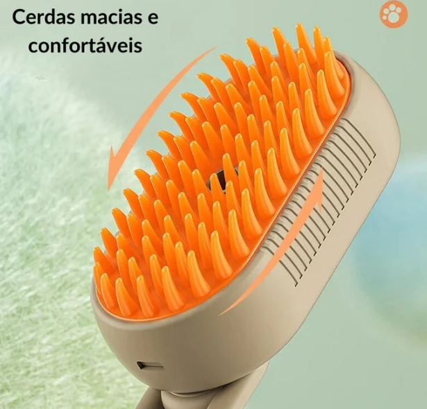 Escova a Vapor 3 em 1 para Pets – Remove Pelos, Massageia e Hidrata