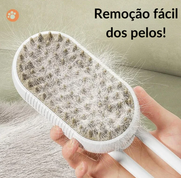 Escova a Vapor 3 em 1 para Pets – Remove Pelos, Massageia e Hidrata