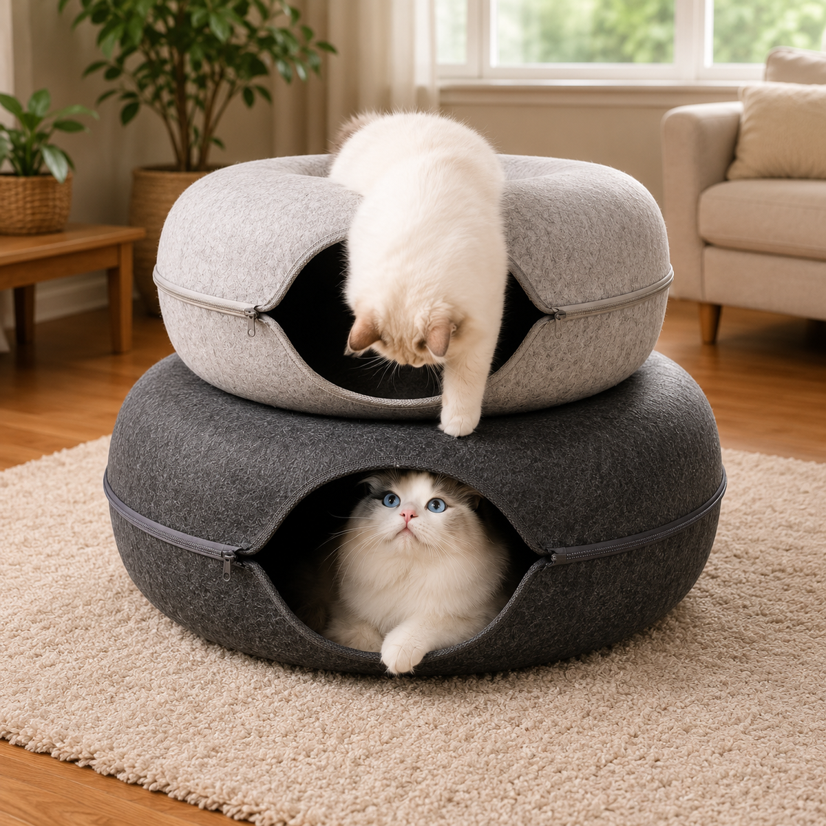 Cama Túnel Donut para Gatos 2 em 1 – Conforto e Diversão