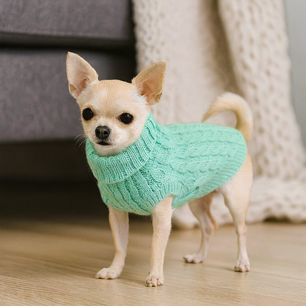 Suéter de Tricô Pet Inverno com Furo para Guia