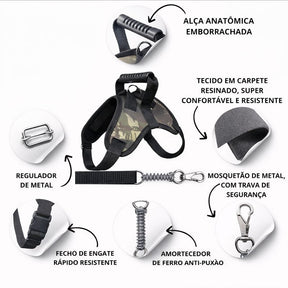 Peitoral Resistente com Guia Antipuxão para Cachorros Fortes