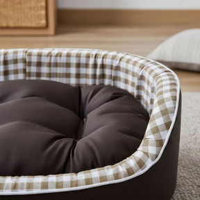 CAMA PET CAMA CACHORRO e GATO CAMINHA CONFORTÁVEL E RESISTENTE BINNOPET DUBAI XADREZ BEGE