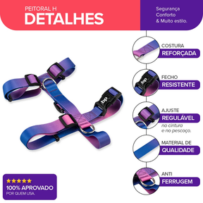 Coleira Peitoral para Cachorro Cães H Regulável Várias Estampas Basic Pet