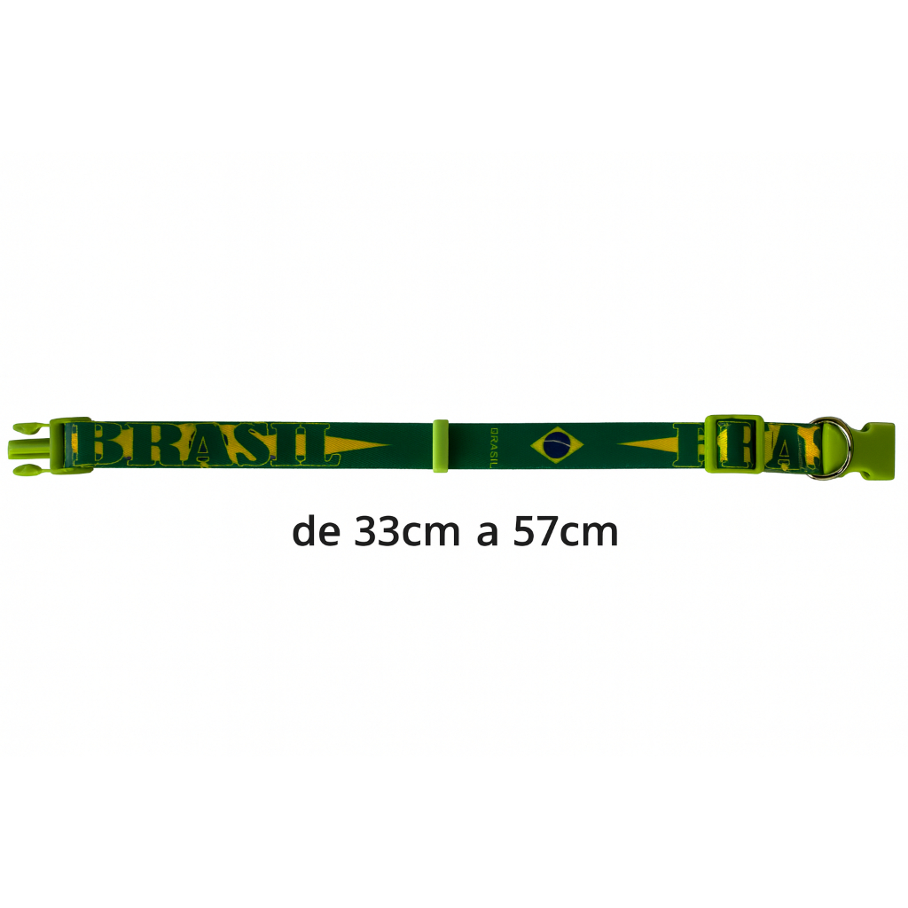Coleira com Guia Brasil para Cachorro Ajustável Nylon Copa Médio e Grande Porte