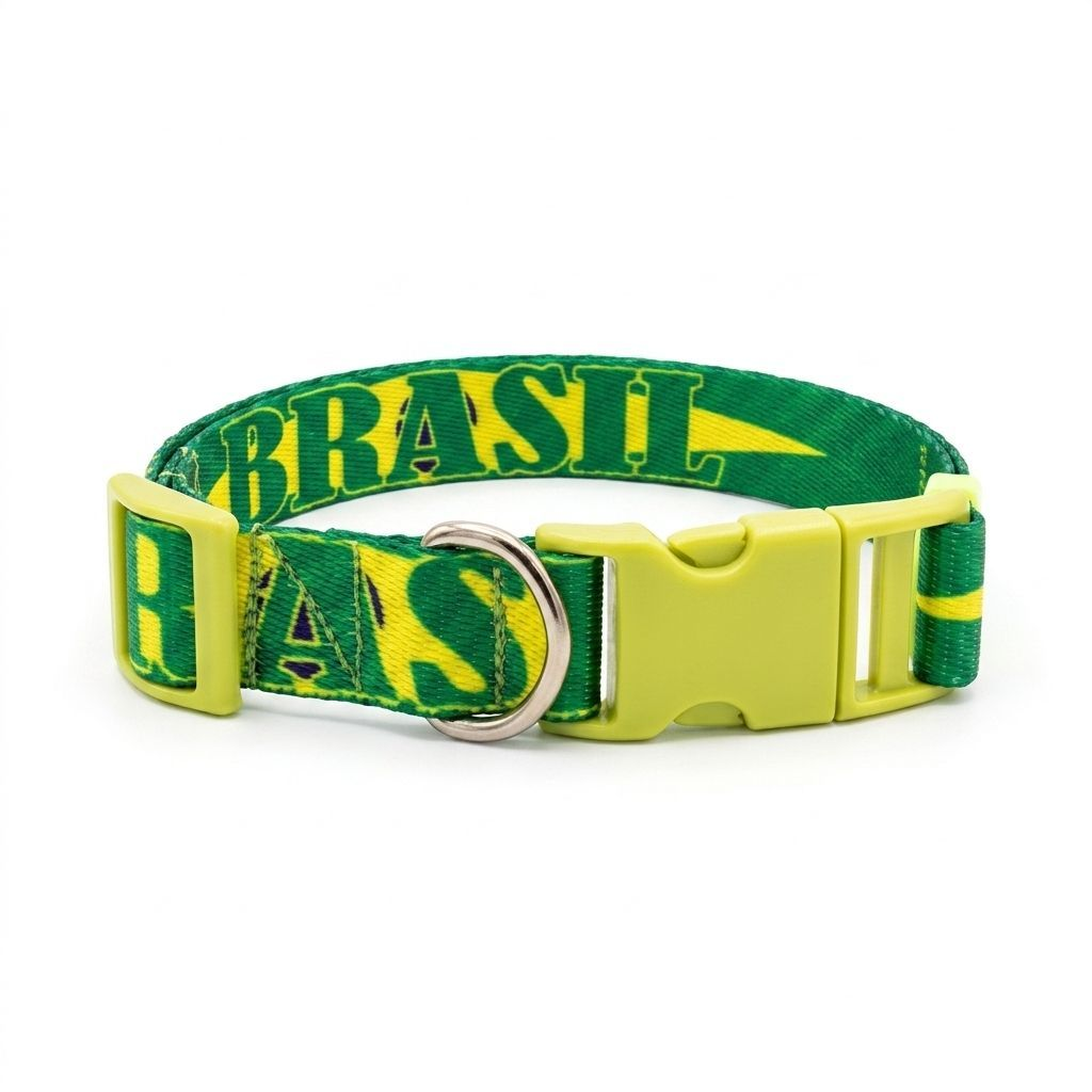 Coleira com Guia Brasil para Cachorro Ajustável Nylon Copa Médio e Grande Porte