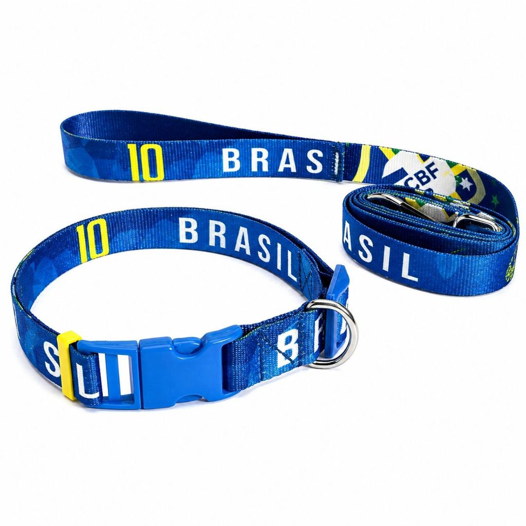 Coleira com Guia Brasil para Cachorro Ajustável Nylon Copa Médio e Grande Porte