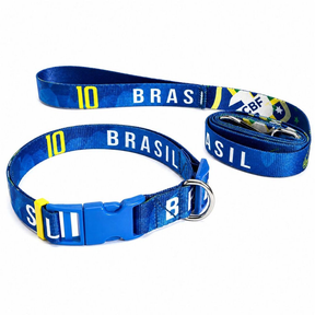 Coleira com Guia Brasil para Cachorro Ajustável Nylon Copa Médio e Grande Porte