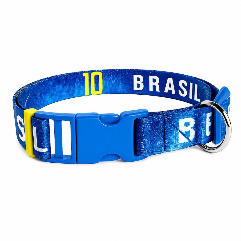 Coleira com Guia Brasil para Cachorro Ajustável Nylon Copa Médio e Grande Porte